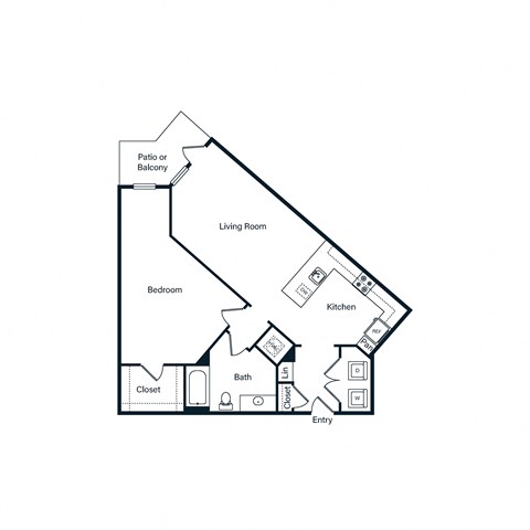 Floor plan for 1 bed, 1 bath, 874 sqft